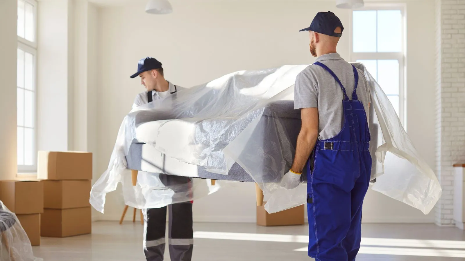 Professional movers carefully loading furniture into a moving truck
